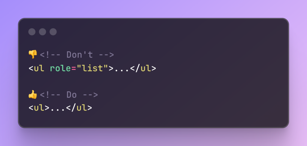 Image of a code block explaining how to use ARIA for headings