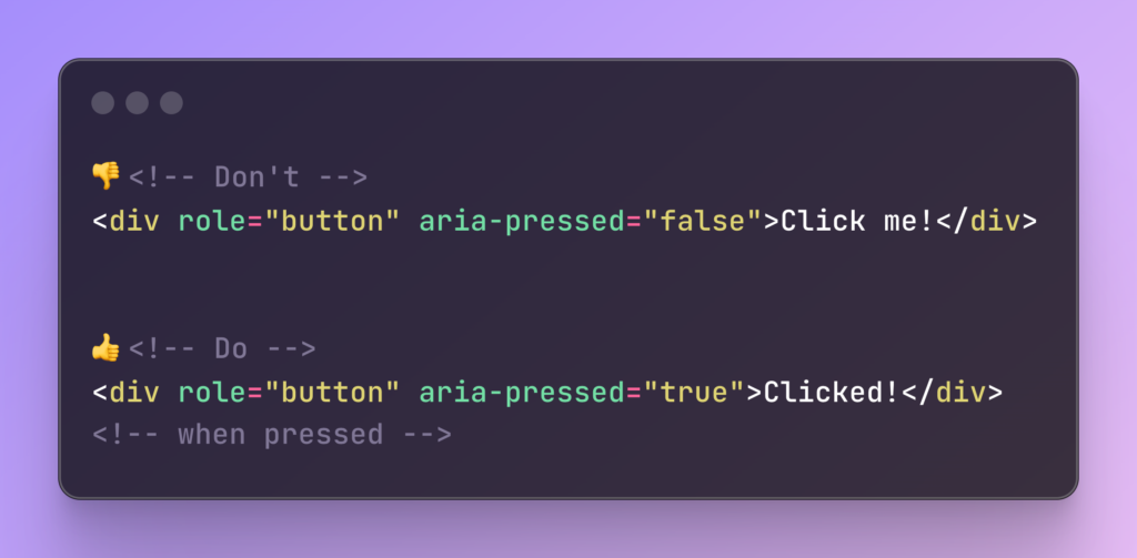 Image of a code block explaining Best uses of ARIA