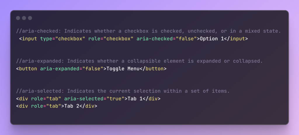 Image of a code block explaining ARIA for Web Accessibility