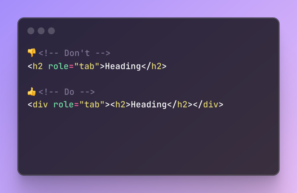Image of a code block explaining ARIA for Web Accessibility