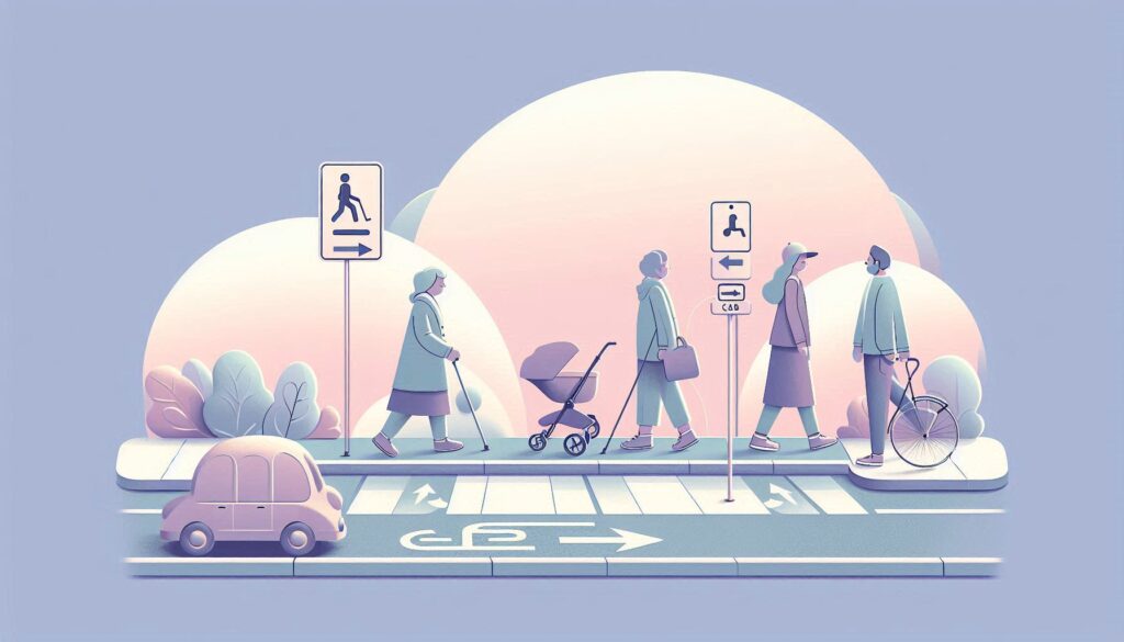 People of all ages and abilities share the same smooth sidewalk path.