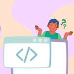 A confused young person hidden behind an illustration of a computer and a speech bubble that says: Why is that a problem to use nested interactive controls?