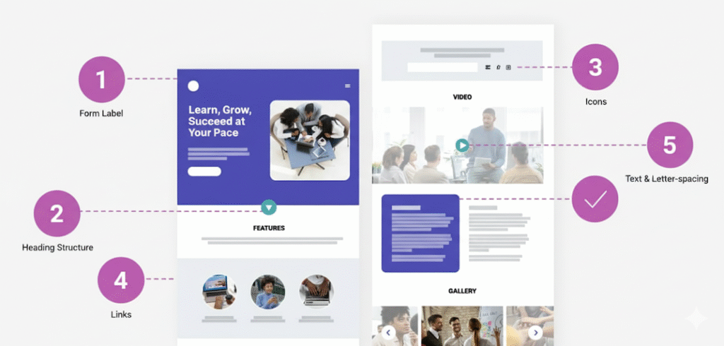 Website wireframe showing common accessibility mistakes in e-commerce design.